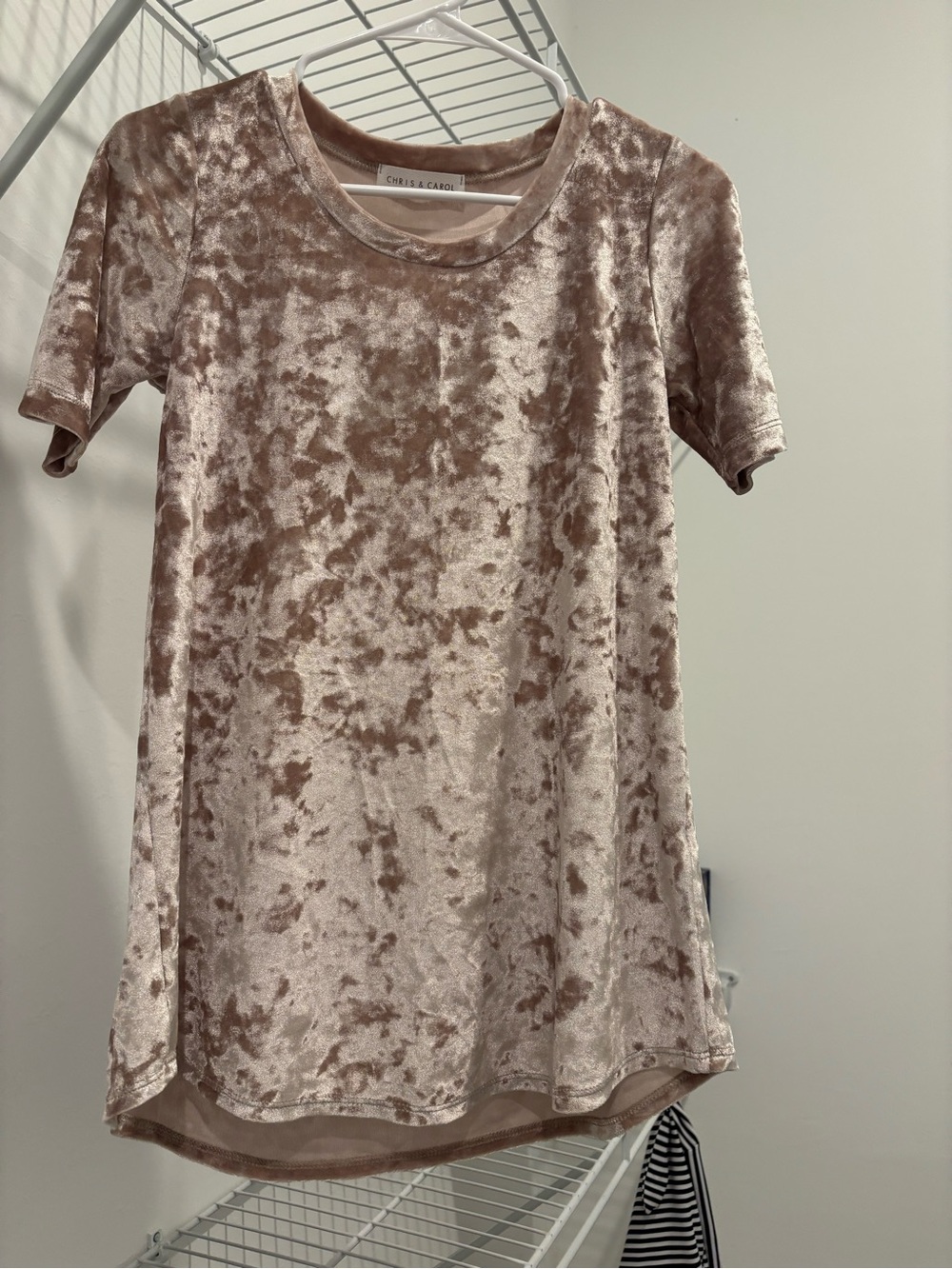 Chris & Carol Crushed Velvet Short Sleeve Tee in soft champagne color Womens S